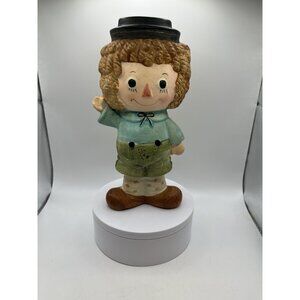VINTAGE RAGGEDY ANDY JAPAN Piggy Bank  8” Tall. SEE ALL , HAS PLUG SEE